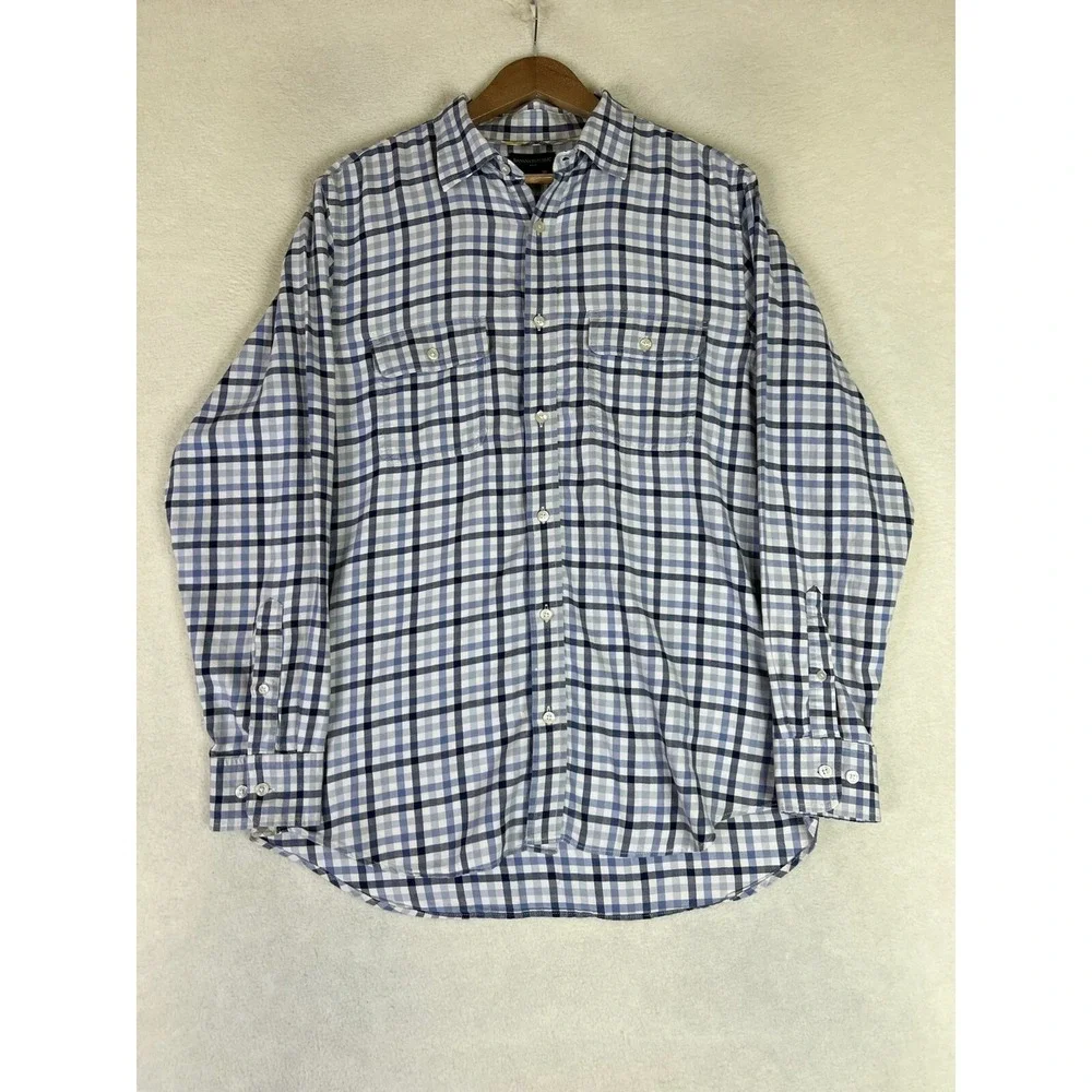 Banana‎ Republic Shirt Men's Large Blue Plaid Button Up 2 Pockets Casual